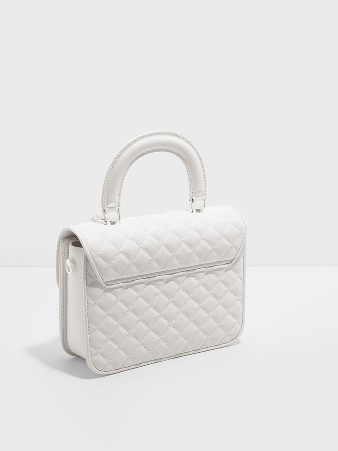 Quilted Top Handle Bag, White, hi-res