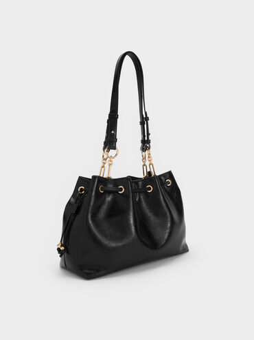 Moxie Drawstring Bucket Bag, Black, hi-res