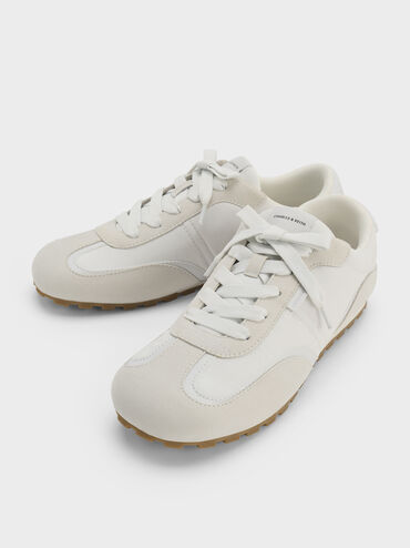 Giày sneakers cổ thấp Nylon Contrast-Panel, Trắng, hi-res
