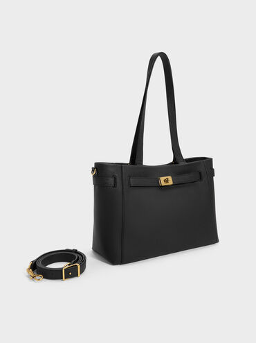 T&uacute;i tote Dinora Belted, Đen, hi-res