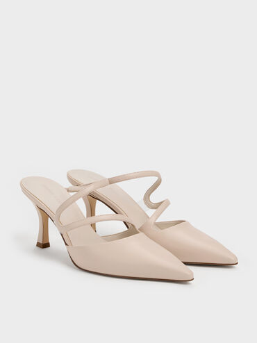 Arden Pointed Wavy Heeled Mules, Light Pink, hi-res
