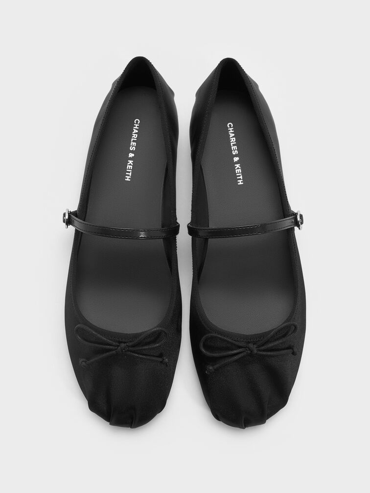 Emiko Satin Bow Mary Jane Flats, Black, hi-res