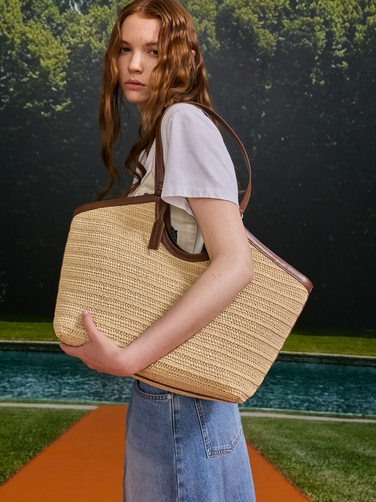 T&uacute;i tote h&igrave;nh thang Ivette Raffia, Nhiều m&agrave;u, hi-res