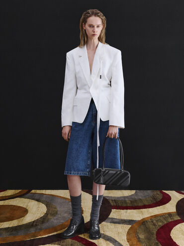 Zeya Recycled Suede Striped Shoulder Bag, Noir, hi-res