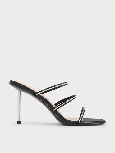 Gi&agrave;y mules cao g&oacute;t quai ngang Recycled Polyester Crystal-Embellished, Đen họa tiết, hi-res