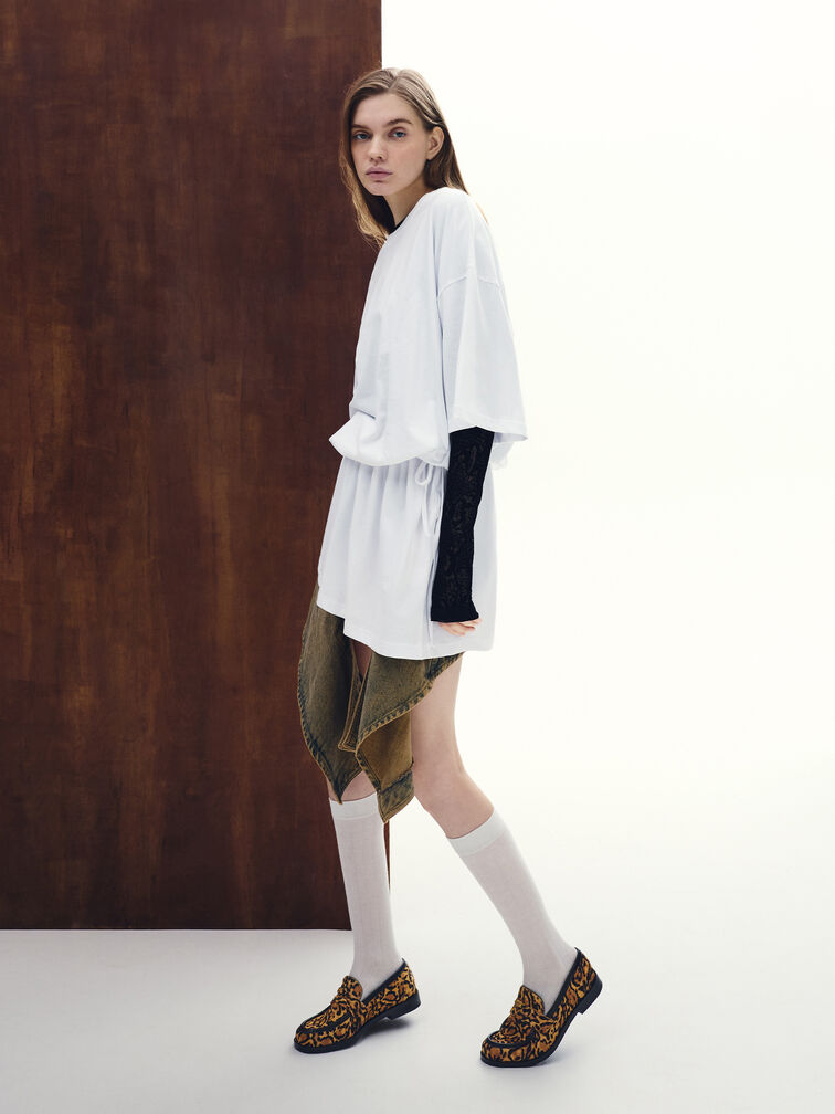 Georgina Calf Hair Leopard-Print Metallic-Accent Penny Loafers, Animal Print Brown, hi-res