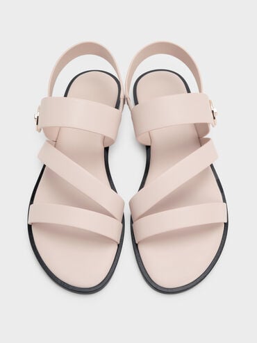 Gi&agrave;y sandals đế bệt Yara Turn Lock Strappy, Kem, hi-res