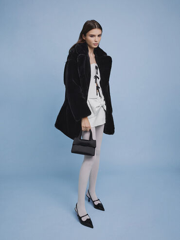 Satin Bow Bucket Bag, Noir, hi-res