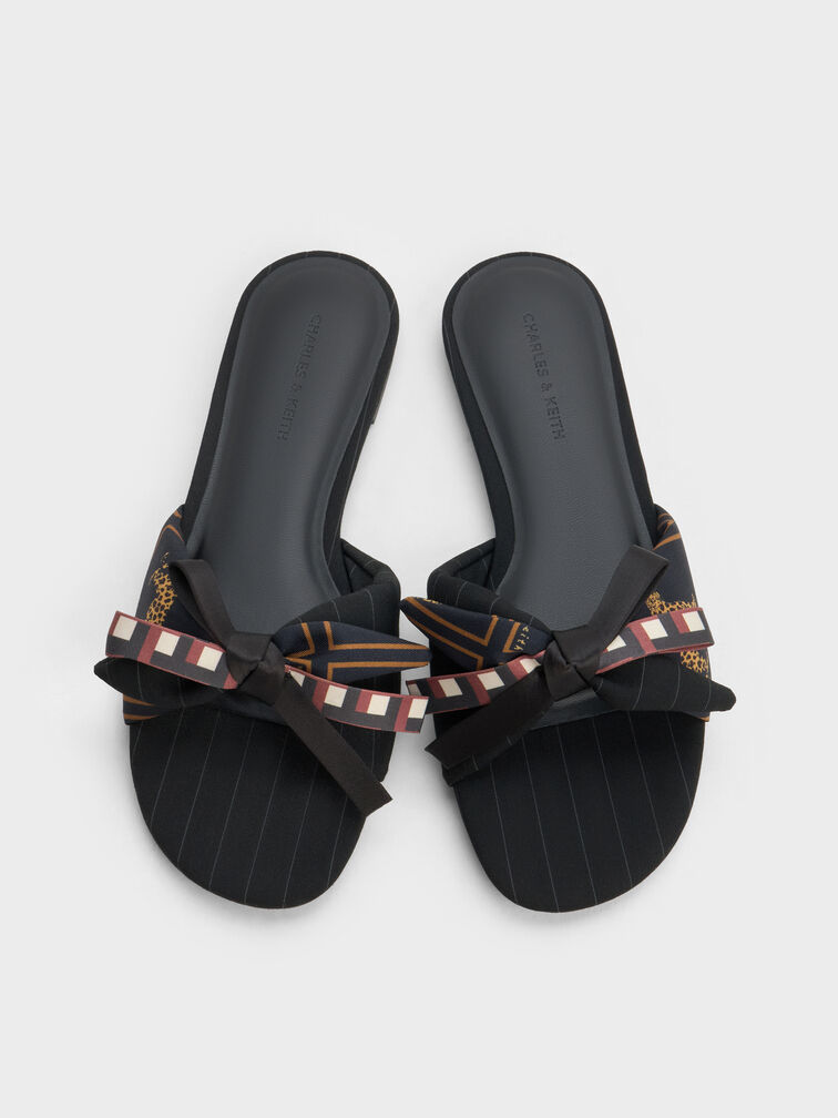 D&eacute;p quai ngang Satin Printed Bow, Đen họa tiết, hi-res