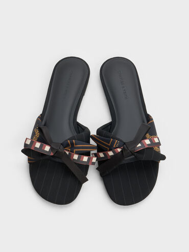 D&eacute;p quai ngang Satin Printed Bow, Đen họa tiết, hi-res
