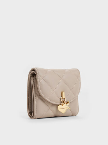 Arrietty Quilted Curved-Flap Wallet, Taupe, hi-res