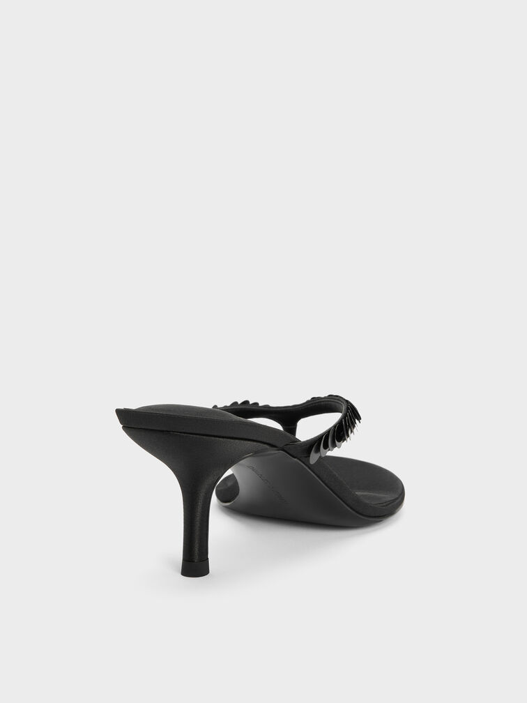 Briella Sequinned Heeled Thong Sandals, Black Textured, hi-res