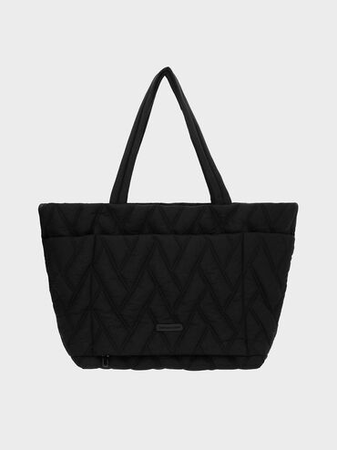 T&uacute;i tote h&igrave;nh thang Nylon Chevron, Jet Black, hi-res