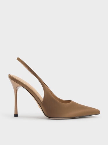 Siletto Slingback Pumps, Brown, hi-res
