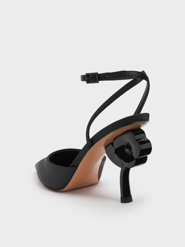 Gi&agrave;y sandals cao g&oacute;t Pointed Flower-Heel, Đen họa tiết, hi-res
