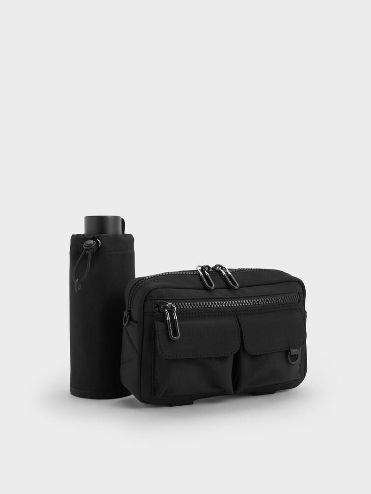 Soleil Nylon Multi-Pocket Crossbody Bag, Noir, hi-res