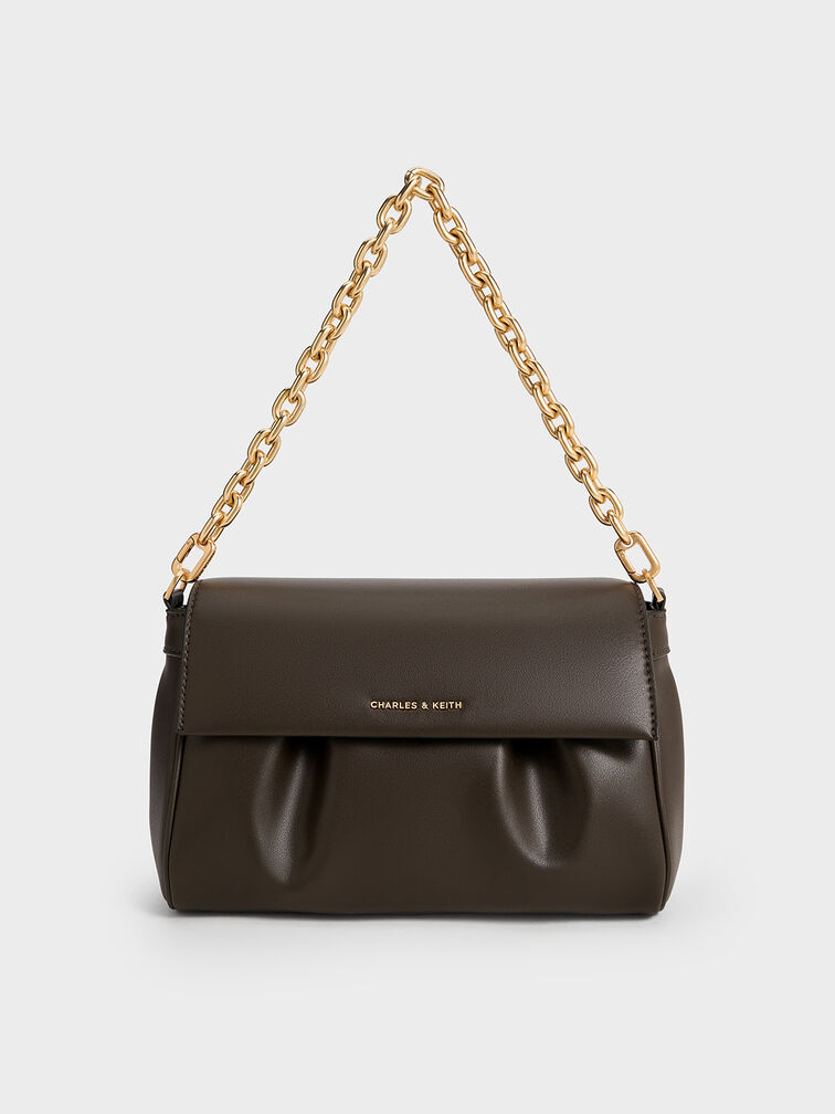 Dark Moss Calla Front Flap Chain-Handle Bag - CHARLES & KEITH VN
