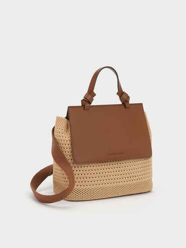 Girls' Ida Knitted Front Flap Backpack, Beige, hi-res