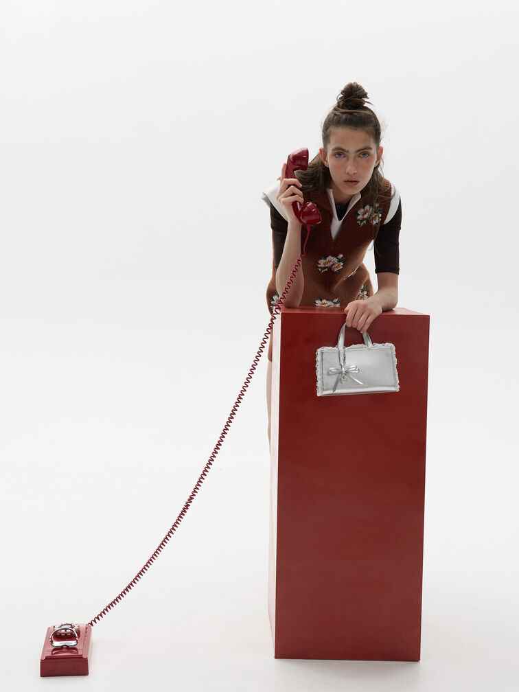 T&uacute;i x&aacute;ch phom chữ nhật Raina Metallic, Bạc, hi-res