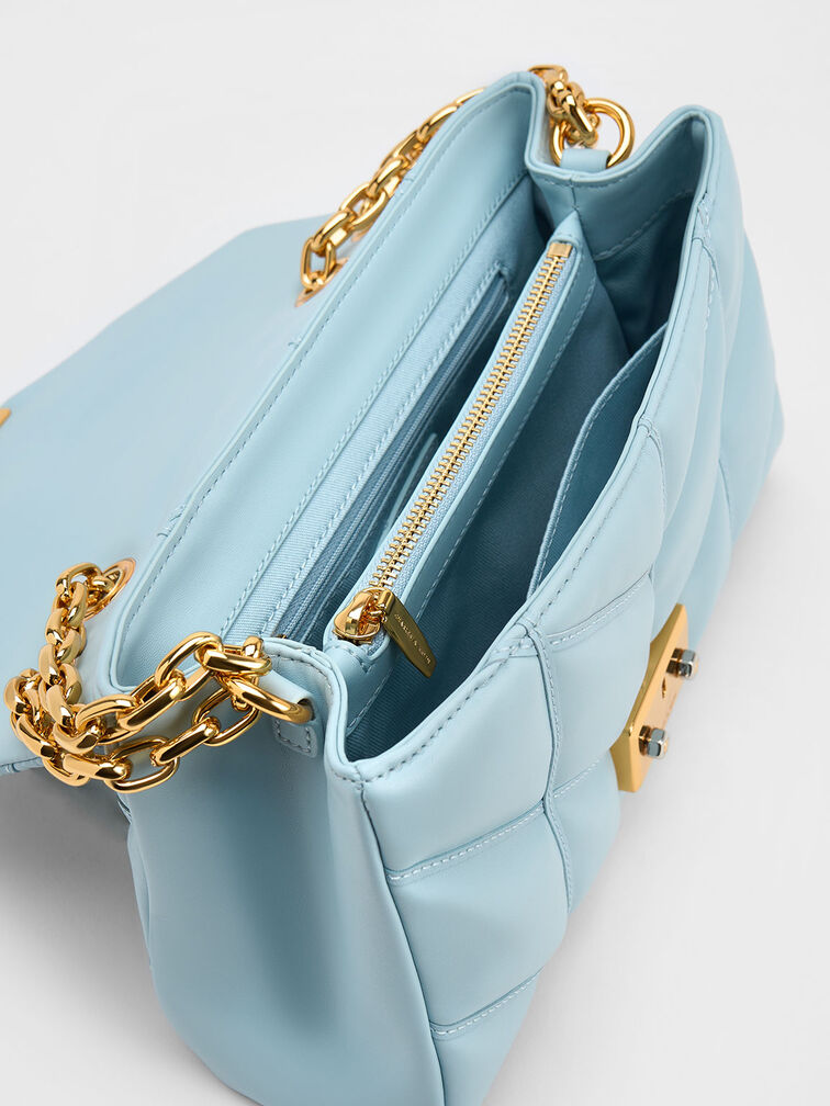 Túi đeo vai hình thang Eudora Chevron, Xanh blue, hi-res