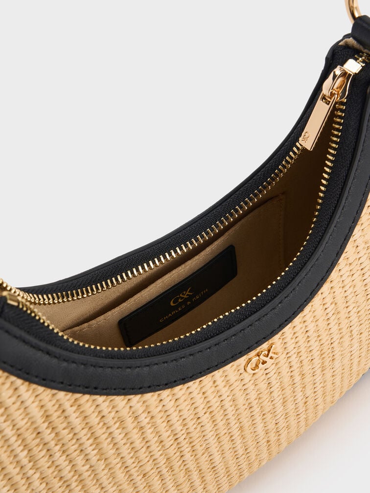 T&uacute;i đeo vai Leather & Raffia Crescent Hobo, Neutral Raffia, hi-res