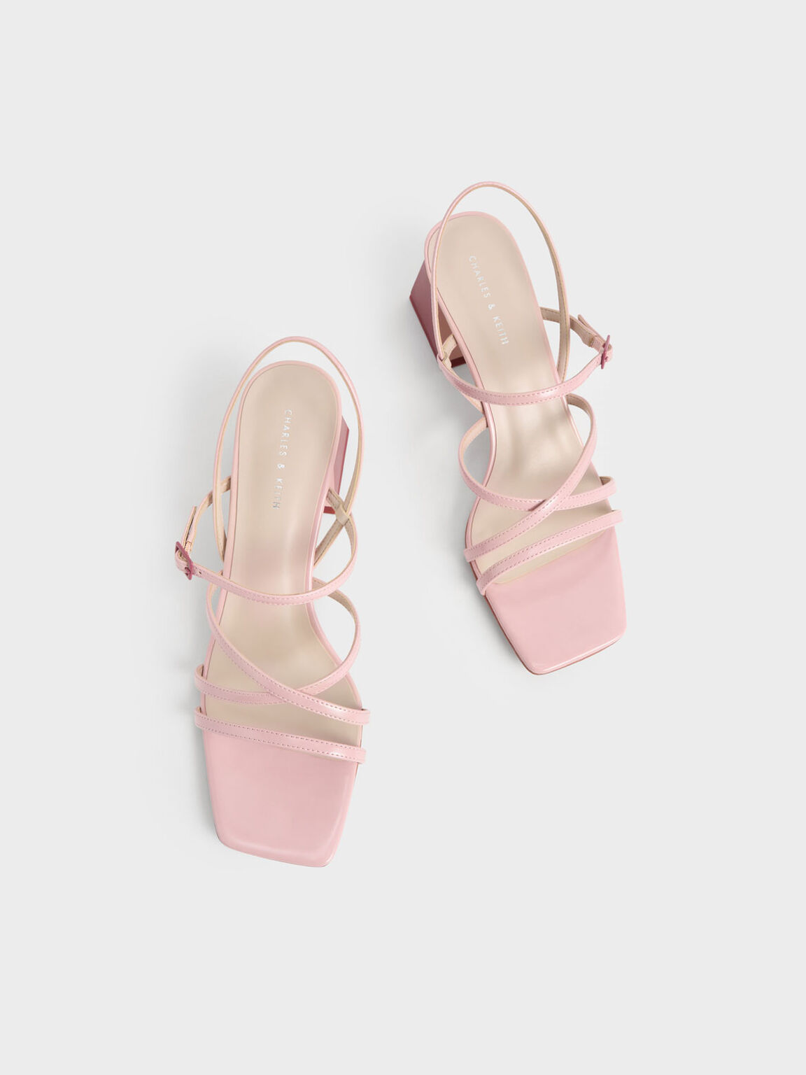 Two-Tone Trapeze Heel Sandals, Pink, hi-res