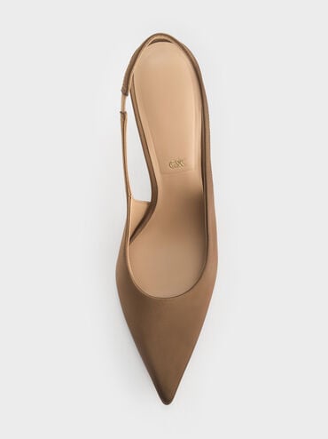 Siletto Slingback Pumps, Brown, hi-res