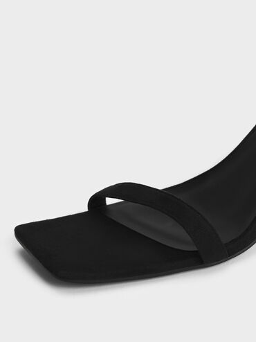 Giày sandals cao gót quai ngang Textured Ankle-Strap, Đen, hi-res
