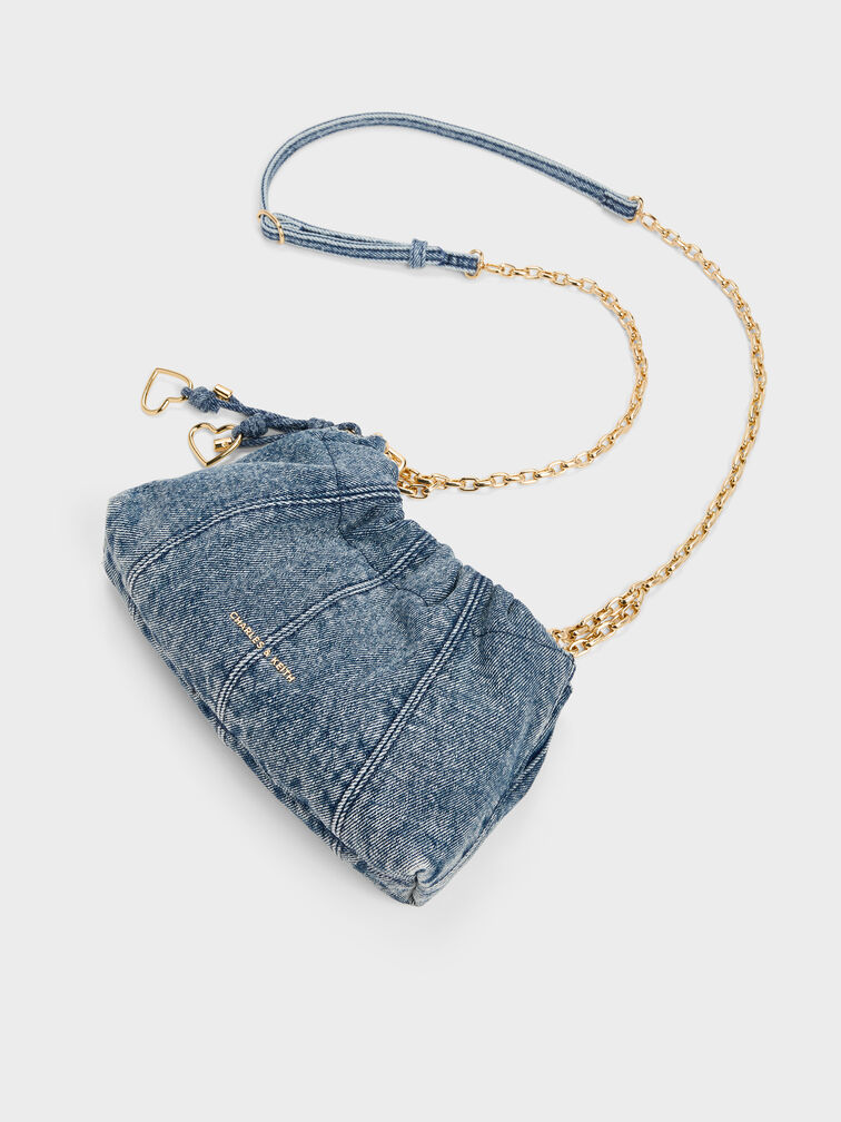 Ciara Denim Ruched Crossbody Bag, Denim Blue, hi-res