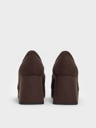 Faux Suede Platform Block-Heel Loafer Pumps, Dark Brown Textured, hi-res