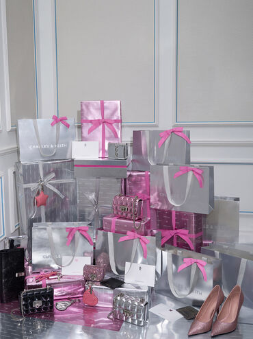 Túi xách Metallic Square-Quilted Chain-Handle, Hồng, hi-res