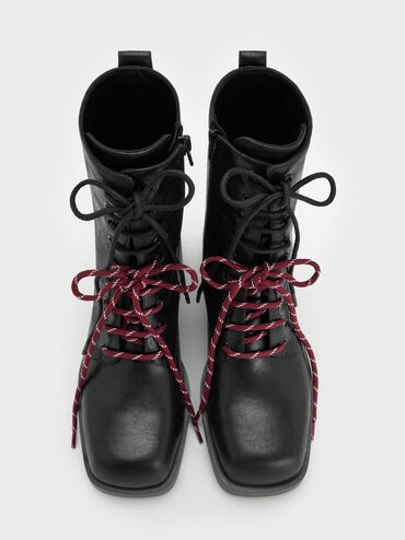 Logan Double-Lace Calf Boots, Black Textured, hi-res