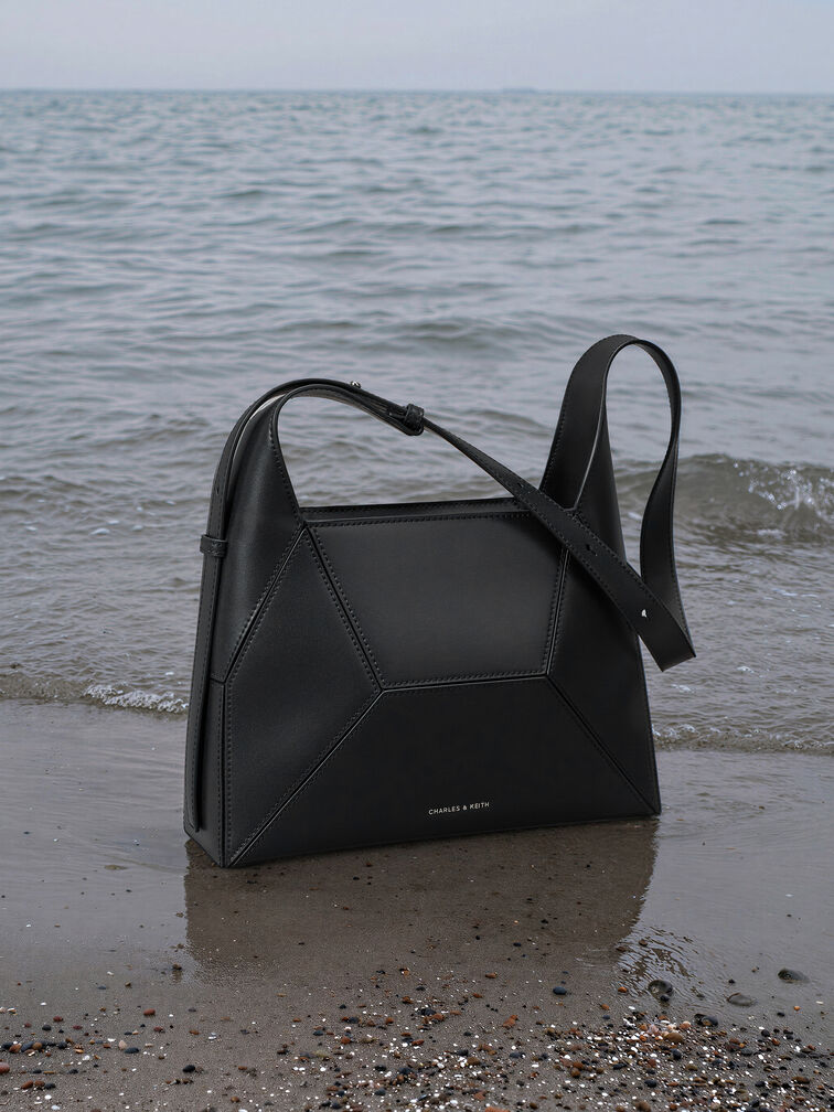 Nasrin Geometric Hobo Bag, Noir, hi-res