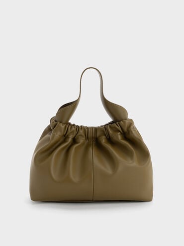 Túi xách hình thang Ally Ruched Slouchy, Khaki, hi-res