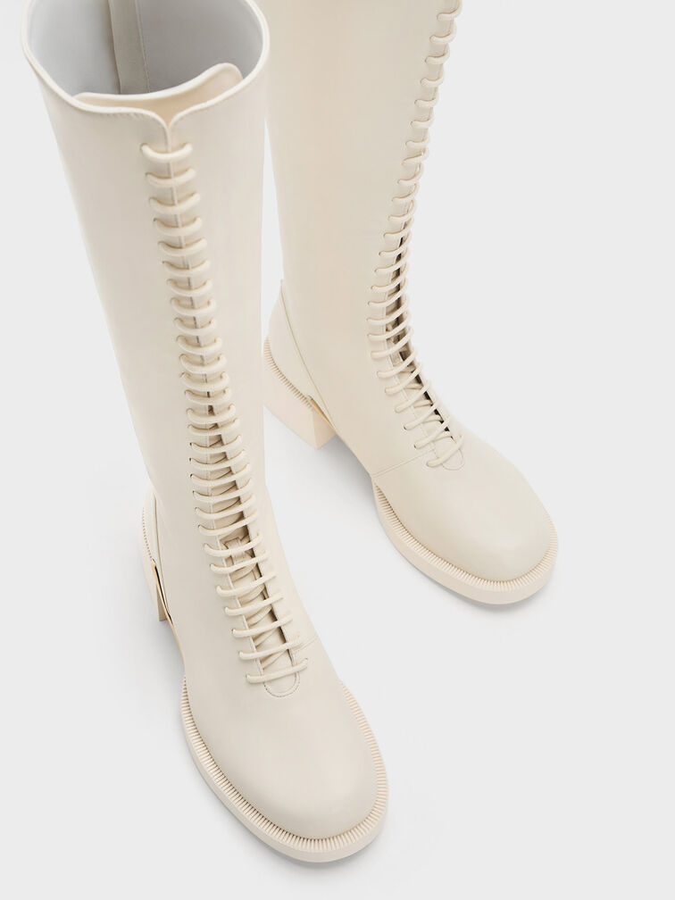 Giày boots cổ cao Devon Metallic-Accent Lace-Up, Phấn, hi-res