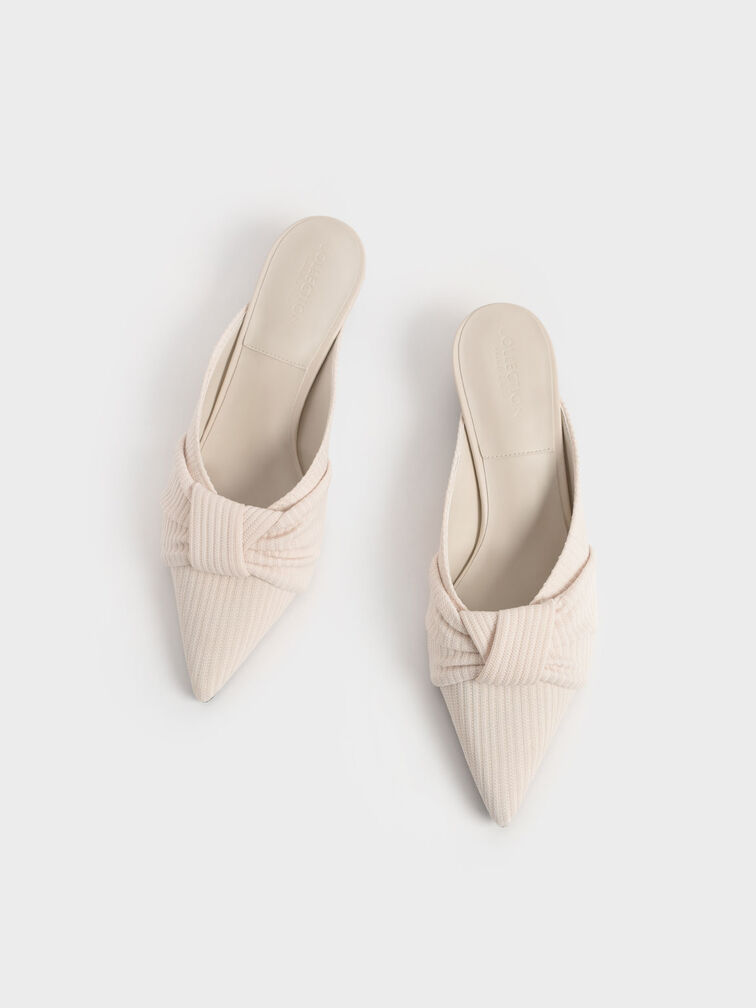 Giày mules cao gót mũi nhọn Recycled Polyester Ruched Knotted, Be, hi-res