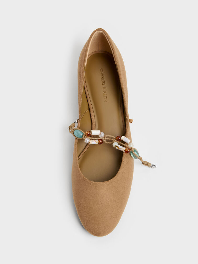 Franca Faux Suede Beaded-Strap Mary Janes, Sand, hi-res