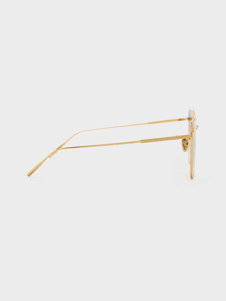 Wire-Frame Cat-Eye Sunglasses, Gold, hi-res