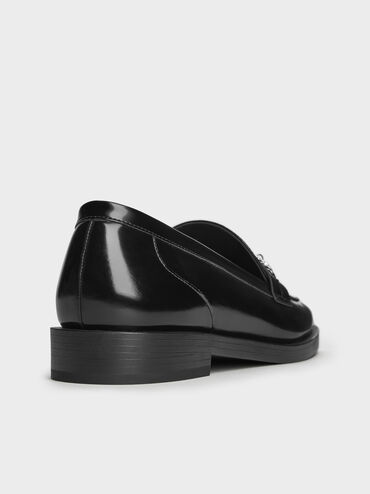 Braided-Chain Metallic-Accent Loafers, Black Boxed, hi-res