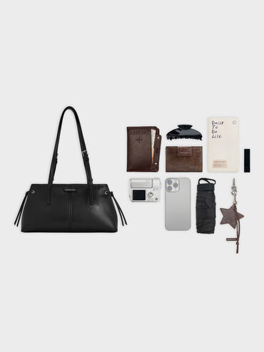 Noane Elongated-Handle Shoulder Bag, Noir, hi-res