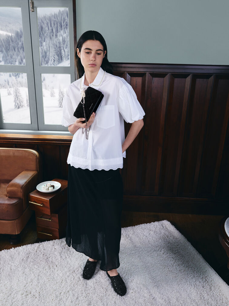 Gi&agrave;y mules đế bệt Maggie, Đen họa tiết, hi-res