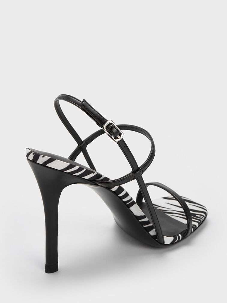 Zebra Print Heeled Sandals, Animal Print Black, hi-res