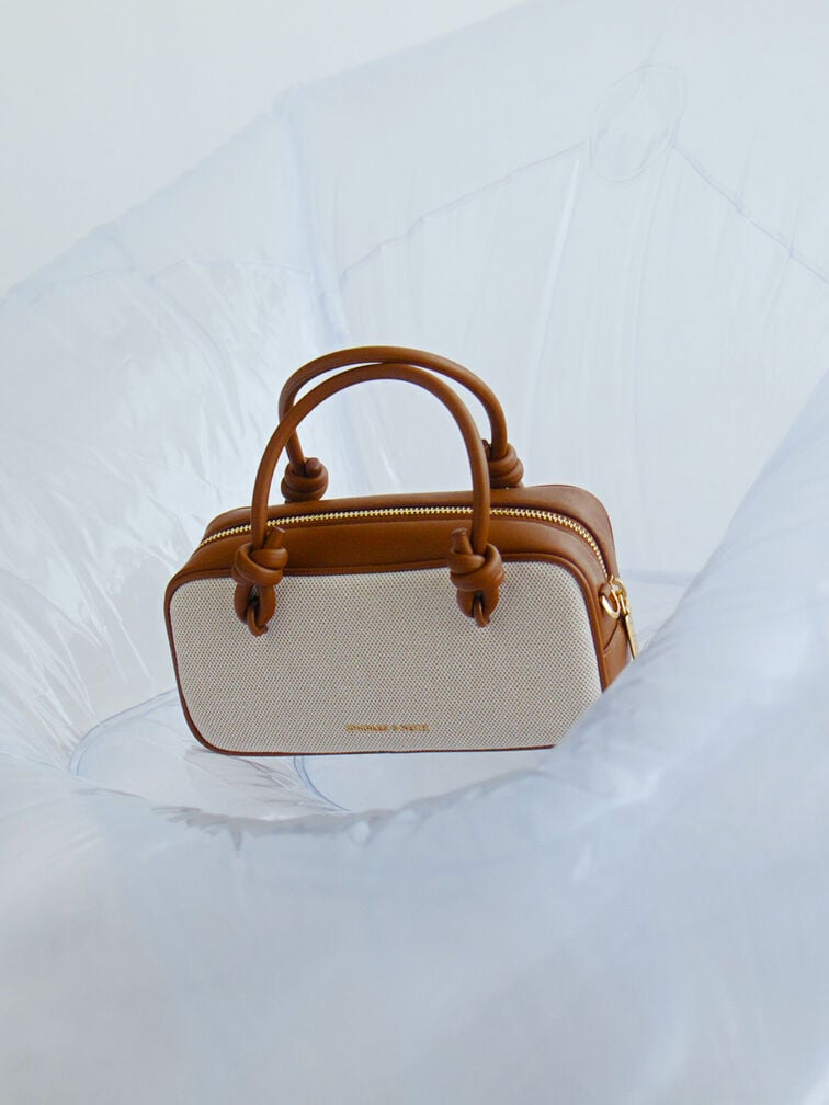 Sammie Canvas Knotted-Handle Elongated Bag, Taupe Canvas, hi-res