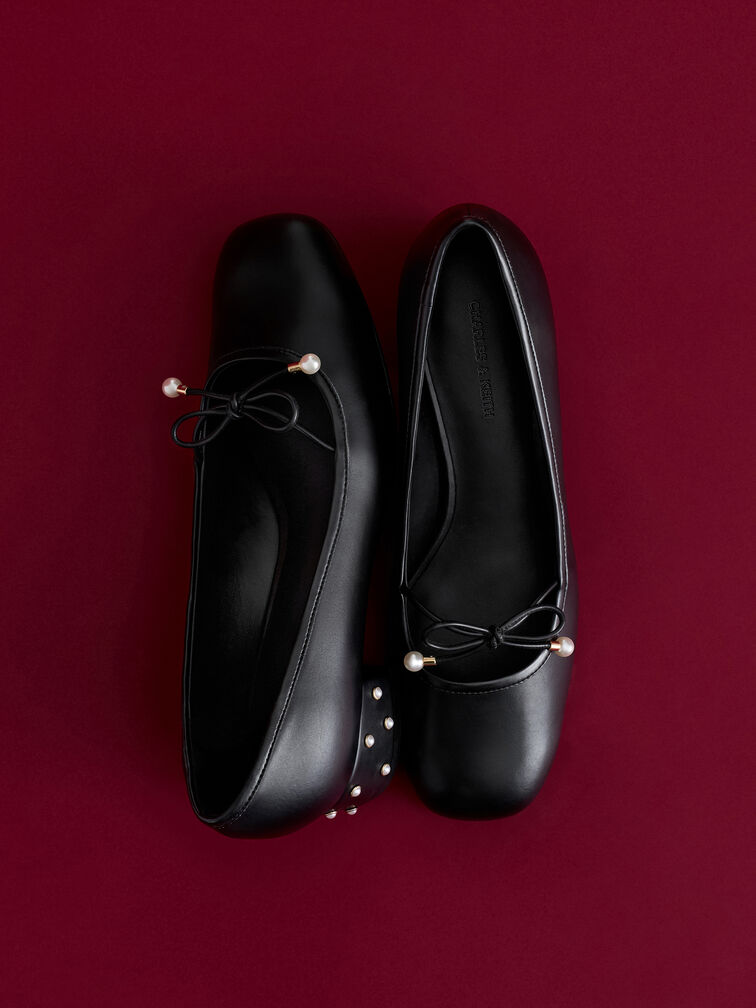 Barbara Pearl-Embellished Bow Ballet Pumps, Black, hi-res