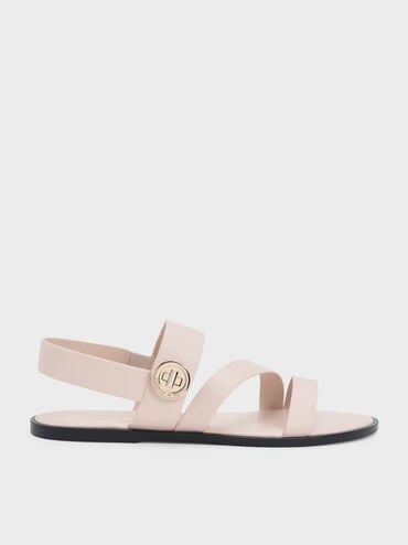 Gi&agrave;y sandals đế bệt Yara Turn Lock Strappy, Kem, hi-res