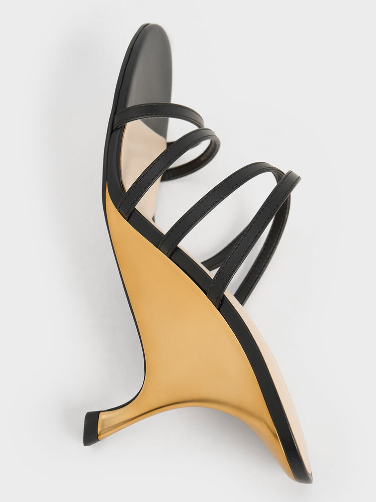 Giày mules cao gót Strappy Sculptural-Heel, Đen, hi-res
