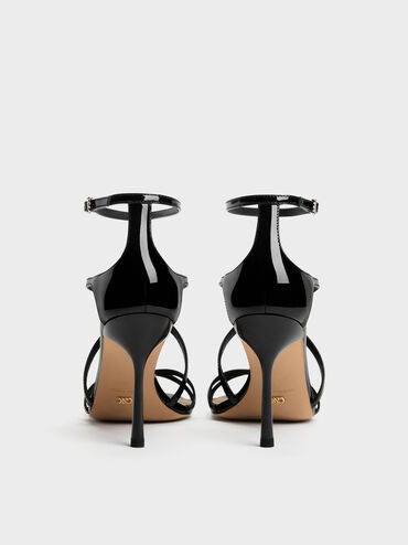 Patent Leather Strappy Stiletto Sandals, Black Patent, hi-res