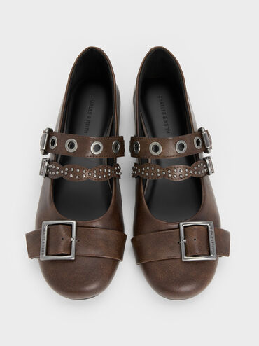 Aether Grommet Studded Mary Jane Flats, Dark Brown, hi-res
