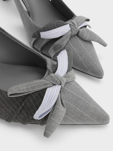 Gi&agrave;y sandals cao g&oacute;t Striped Printed-Bow, X&aacute;m, hi-res