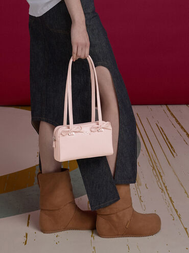 Shirley Bow Elongated-Handle Shoulder Bag, Daisy Pink, hi-res